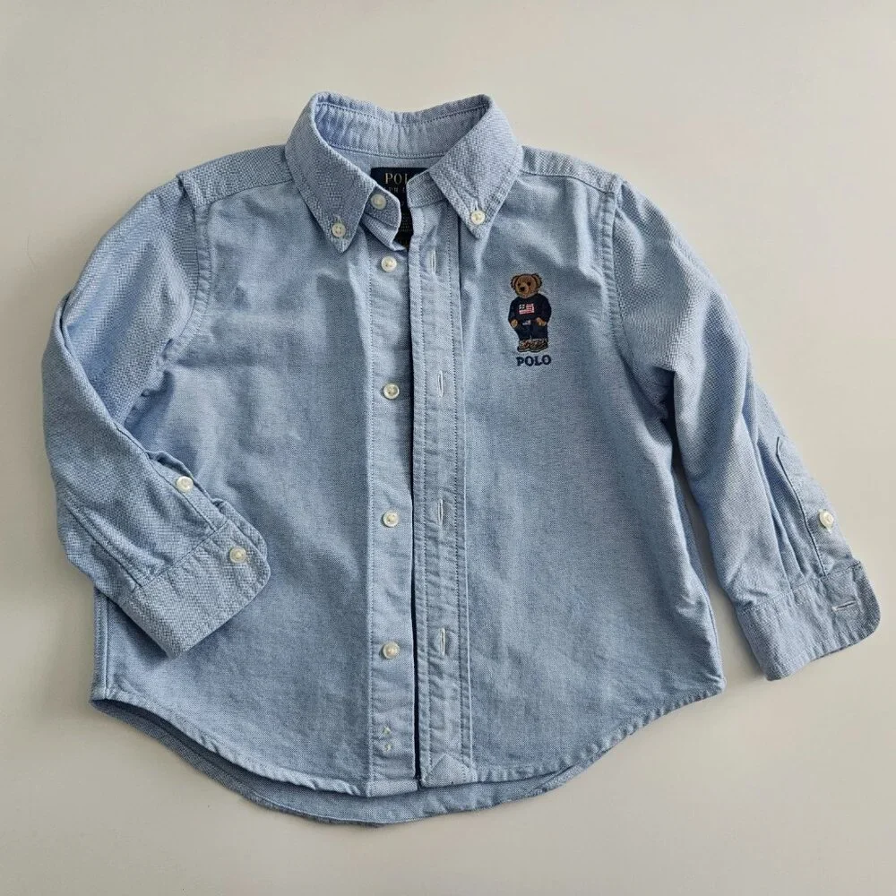 Ralph Lauren Polo Bear Oxford Shirt – Blue, Size 2T - Picture 5 of 12